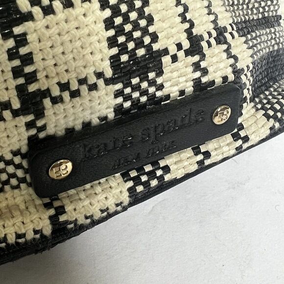 Kate Spade Small Black Cream Plaid Check Bow Plaid Purse Bag Double Handles - Picture 9 of 11